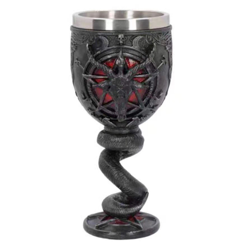 

Middle Ages Gothic Pentagram Horn Beer Mug Stainless Steel 3D Resin Coffee Drinkware Goblet Cup BEST Mystic Wicca Fan Gift, As pic