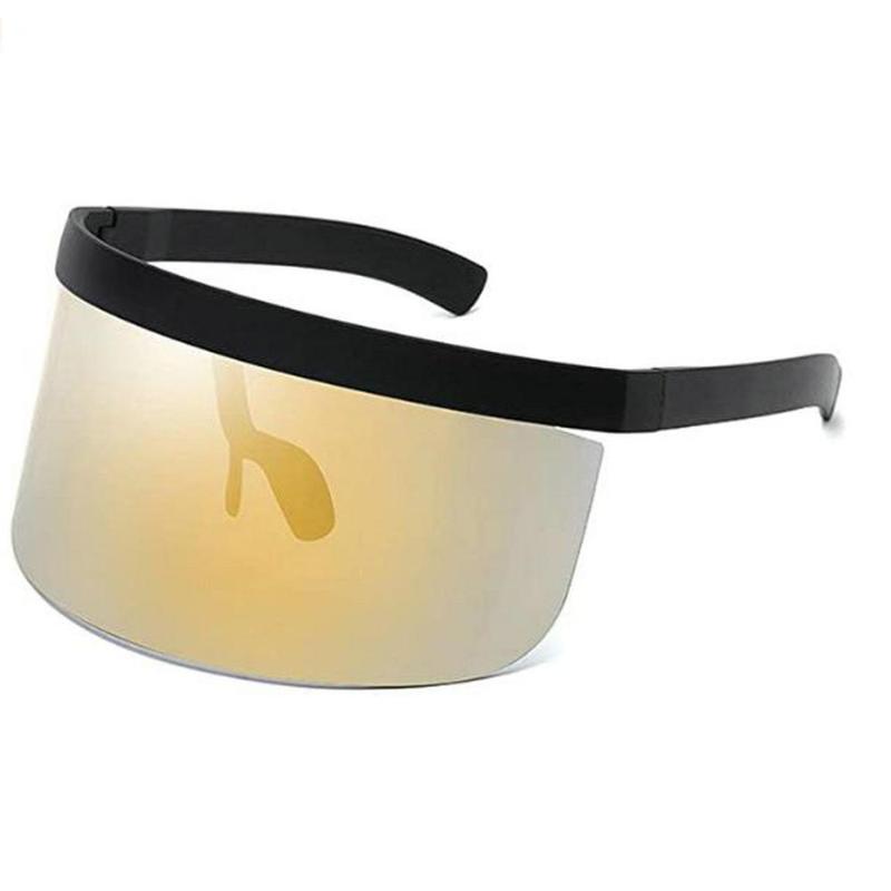 

Futuristic Oversize Shield Visor Sunglasses Flat Top Mirrored Mono Lens 172mm Sand Glasses Frame Sunglasses NX