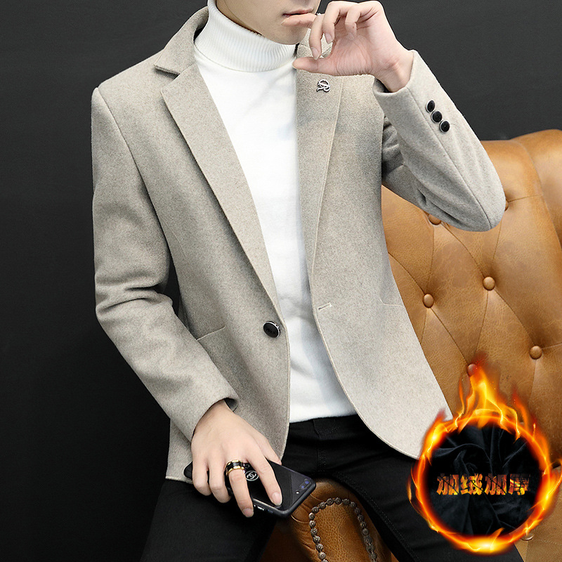 

Small Suit Men's Korean-style Slim Fit Autumn & Winter Thick plus Velvet Trend Men Leisure Suit Coat Men's, Black