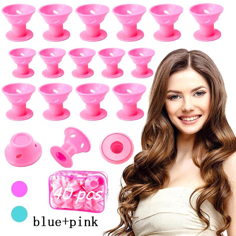 

40pcs Soft Rubber Magic Hair Curler Hair Care Rollers Silicone Curler No Heat No Clip Curling Styling DIY Tool