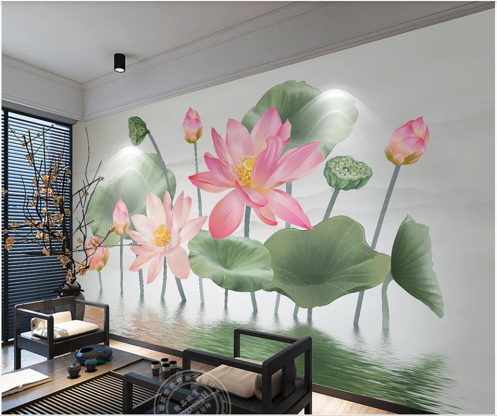 

3d photo wallpaper custom mural Chinese ink landscape bamboo lotus home decor photo wallpaper for walls 3 d in the living room, Non-woven wallpaper