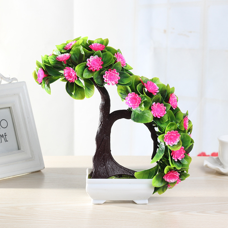

New Artificial Plant Bonsai Fake Flower Potted Ornament Home Hotel Garden Decor Gift Artificial Plants, Red