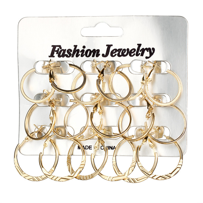 

9Pair/set European Alloy Earrings Set Metal Hoop Earrings For Women Punk Round Circle Loop Jewelry Female E62