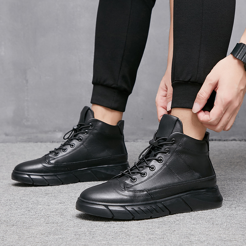 

Winter ankle Men snow Boots Genuine Leather Boots Man Shoes Men plush Fur botte Hombre bot erkek big size 48, Black fur