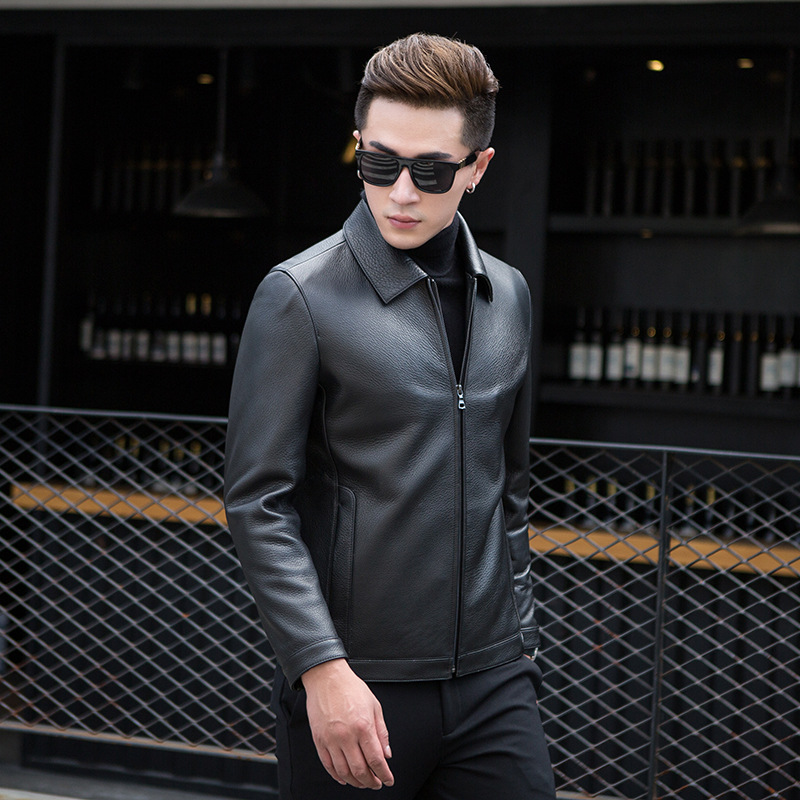

Men's Leather Jacket 100% Deerskin Leather Coat Real Genuine Jackets Spring Autumn Slim Luxury Coats 1YW17033F KJ3921, Black
