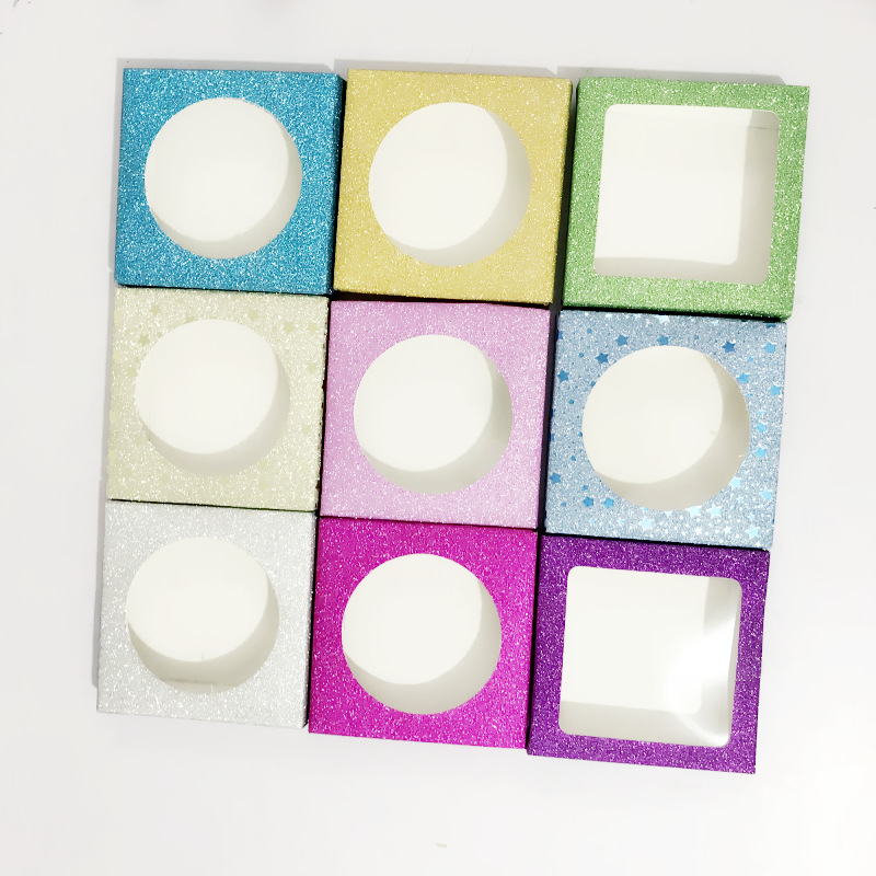 

Multicolor Glitter Carboard Box For Eyelash 25mm False Eyelashes Packaging Box Cosmetics Empty Eyelash Packaging white tray