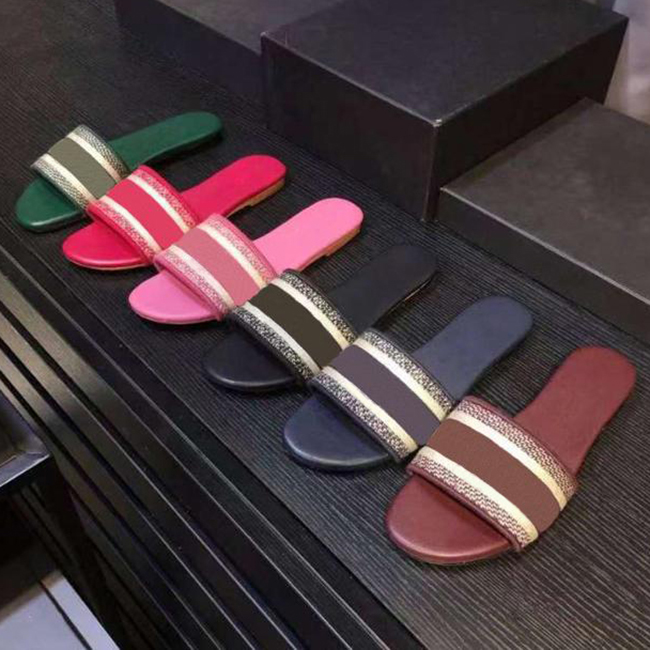 

Women Paris Summer Rubber Beach casual Slipper Slide flip flops Ladies Loafers Leather embroidery Slippers size 35-42, A3