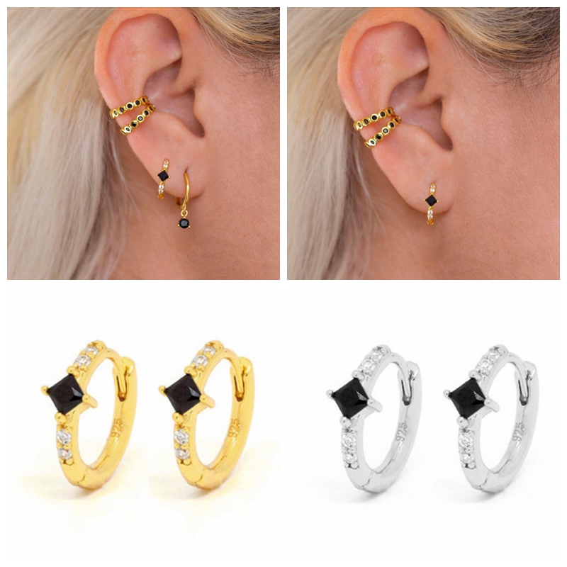 

Hoop & Huggie 925 Aretes De Black Zircon Pendientes Earrings For Woman Lovers' Friends Birthday Engagement Valentine's Day Earring Gift