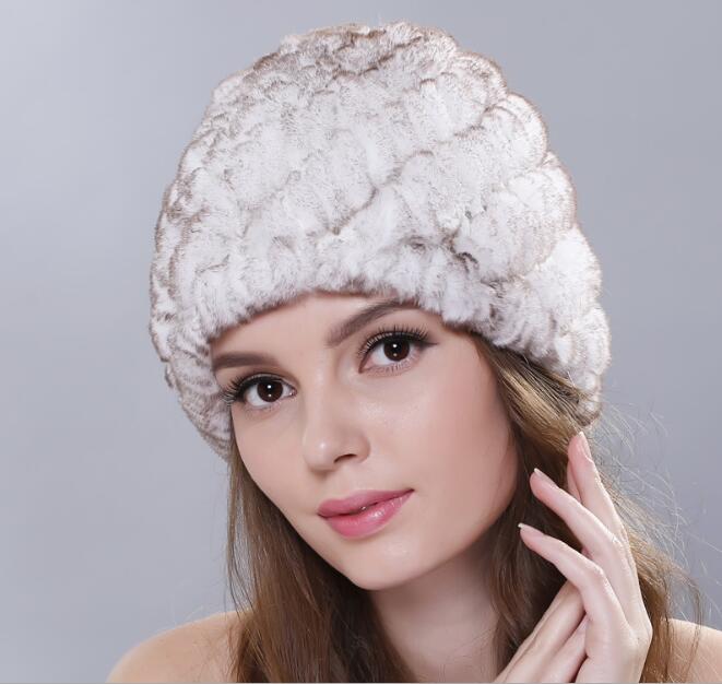

High-quality NEW Winter Women hat 100% geauine rex fur hat double layer women's knitting caps fur beanies hats for women