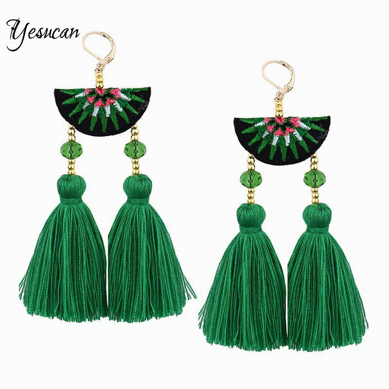 

Yesucan Ethnic Embroidery Long Tassel Drop Earrings Boho Hanging Beaded Tassel Earrings for Women Fashion Jewelry Gift