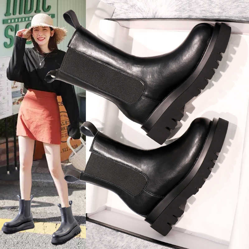 

boots women fashion ins thick sole 2020 new fashion autumn winter single boot short boots net red British style leather, See chart