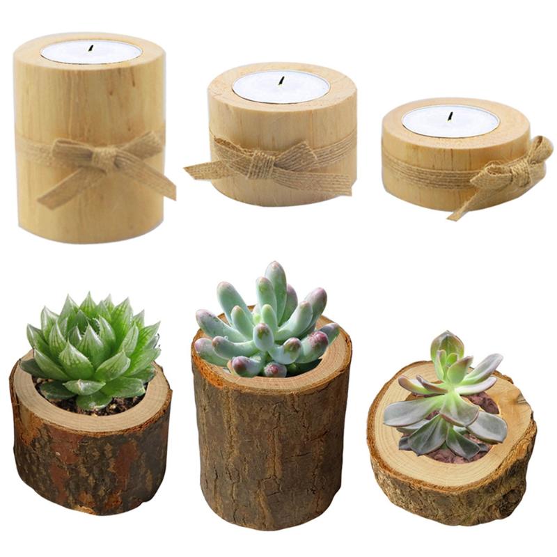 

3Pcs/Set Wooden Candlestick Candle Holder Round Candle Holder Table Desktop Decoration Plant Flower Pot