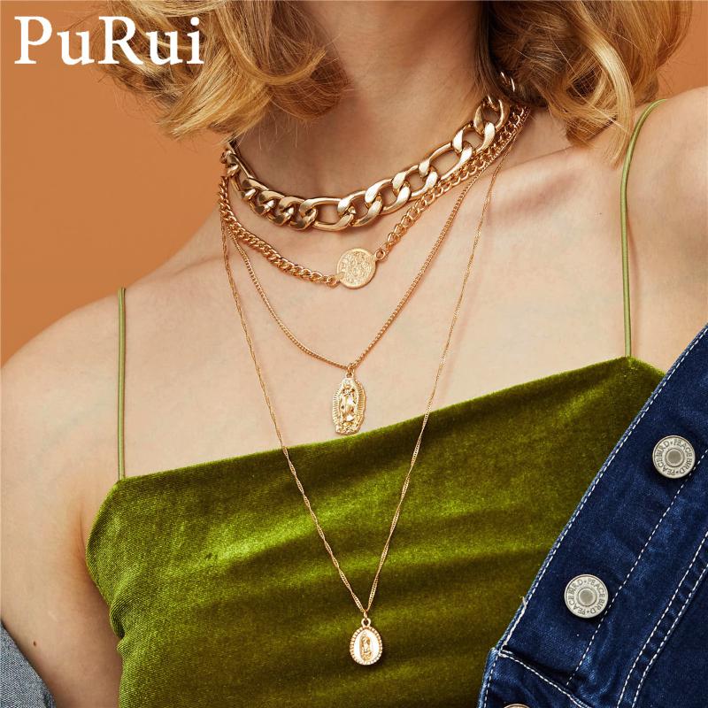 

Multilayer Coin Chian Chocker Necklace Gold Color Clavicle Collar Pendant Necklace for Women Statement Fashion Jewelry