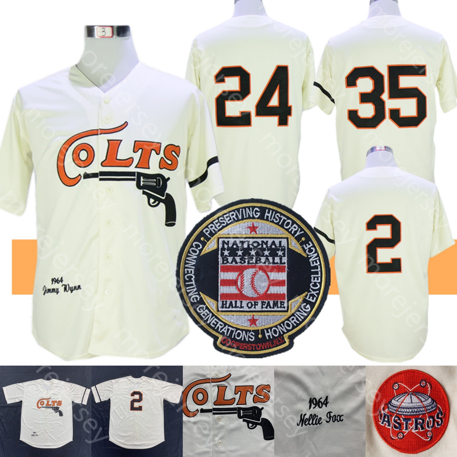 

Houston Colts Jersey Nellie Fox Jimmy Wynn Joe Morgan Coopers-town 1964 Cream Jersey All Stitched And Embroidery Men Size -3XL, 2 nellie fox