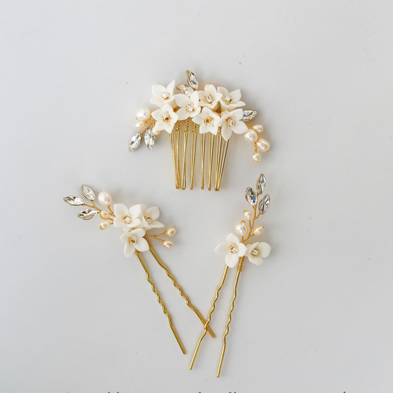 

Floralbride Handmade Freshwater Pearls Ceram Flower Bridal Hair Comb Hair PIn Stickers Wedding Accessories Women Jewelry