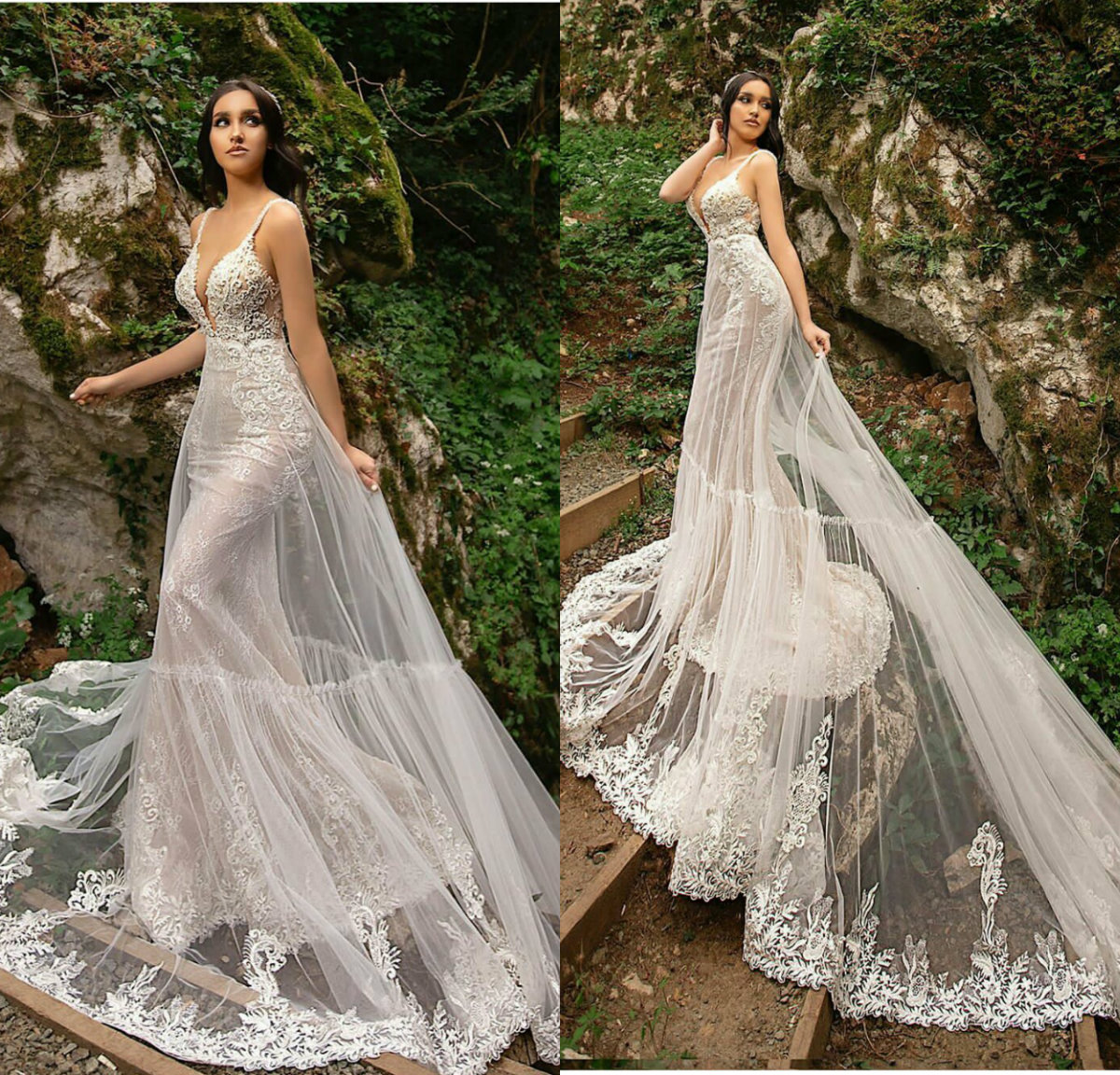 

2021 Mermaid Wedding Dresses Sexy Deep V Neck Beach Bridal Gowns Custom Made Backless Lace Applique Sequins Sweep Train Wedding Dress, Black