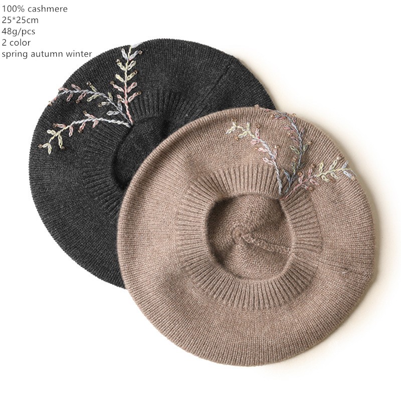 

Naizaiga 100% cashmere women Embroidered beret solid black camel beautiful fashion hat , SN401