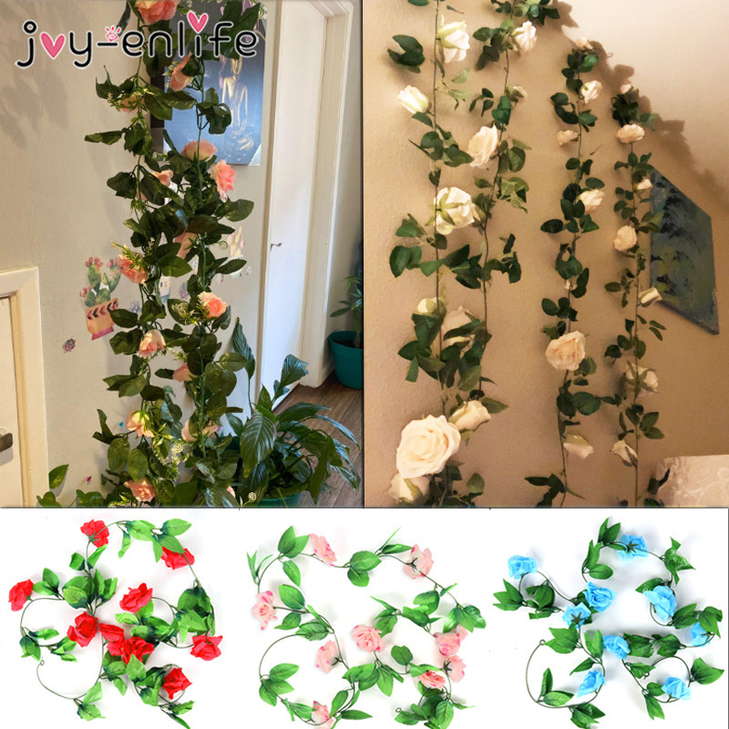 

2.4m Artificial Flowers Silk Rose Ivy Vine Wedding Decoration Fake Plant Leaves Garland for Home baby shower Wall Hanging Decor, 1pcs 2.4m f