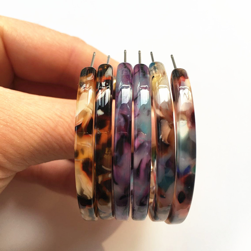 

UJBOX Exclusive 4mm Thickness Acetate Earrings Women Leopard Colored Acetic Acid Hoop Earrings Wedding Party Gift