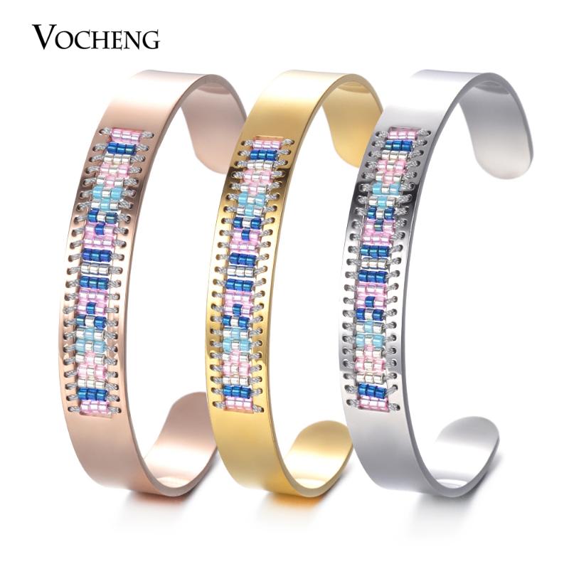 

10pcs/lot Stainless Steel Bangle Seed Bead Bracelet Women Jewelry 3 Colors M-016*10