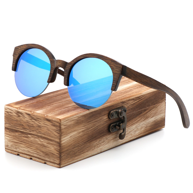 

Retro men's polarized sunglasses Fashion Polarized Women sunglasses blue good quality bamboo wood handmade glasses Gifts send
