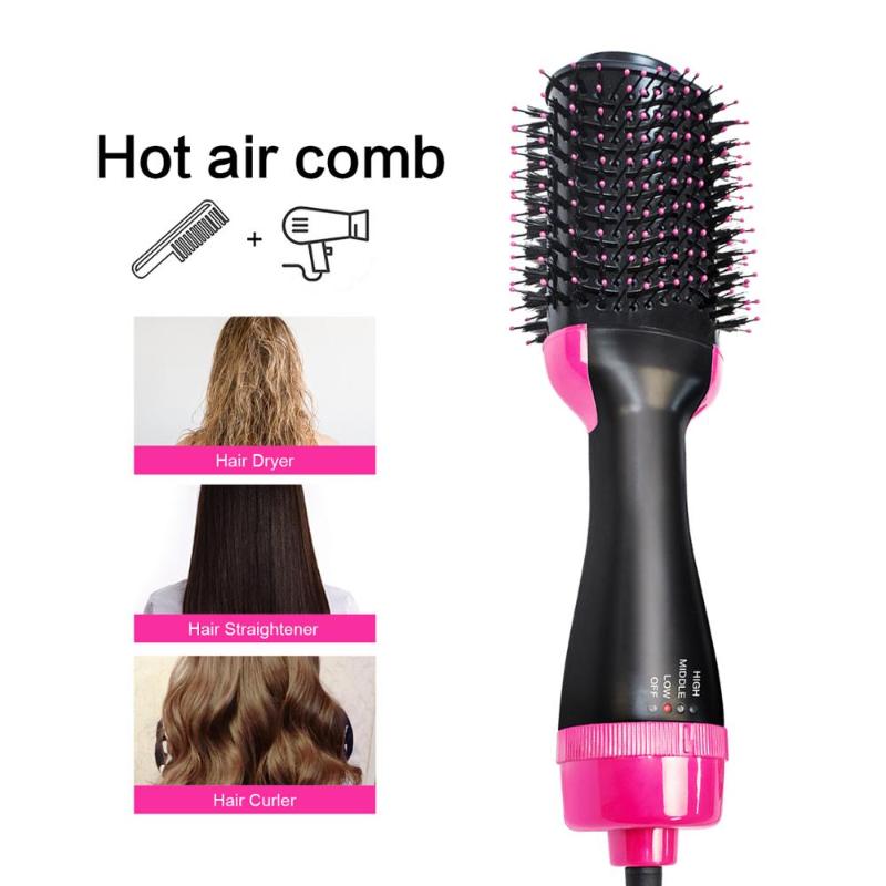 

Hot Air Comb Hair Dryer Straightening Curling Brush 3 in 1 Multifunctional Hair Straightener Curler Salon Styling Tools