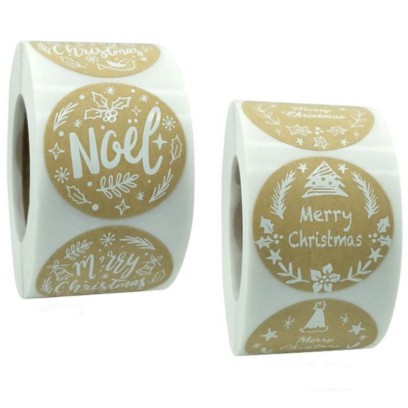 

500pcs roll Merry Christmas Kraft Stickers Santa Claus Elk Snowman Label Sealing Decor Scrapbooking Sticker Christmas Gift Decoration