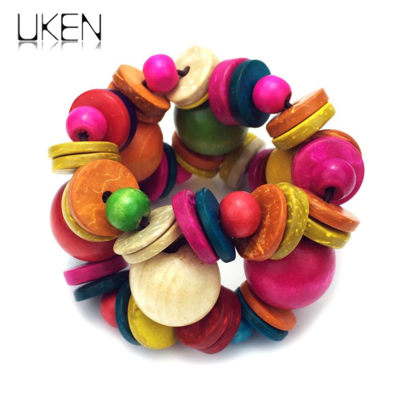 

UKEN Intage charms bracelet for women round wood jewelry bib beaded wholesale ethnic bohemian one direction strand bracelets