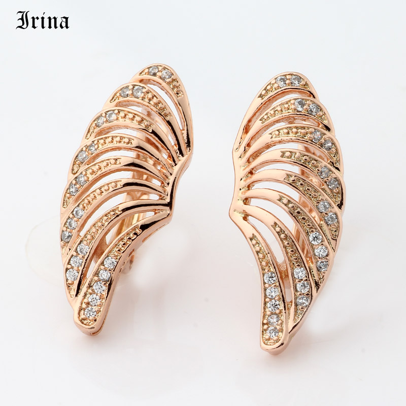 

Irina Brand Wing shape Vintage Cubic zirconia 585 Copper Rose Gold Color Fashion Drop Earrings for Women