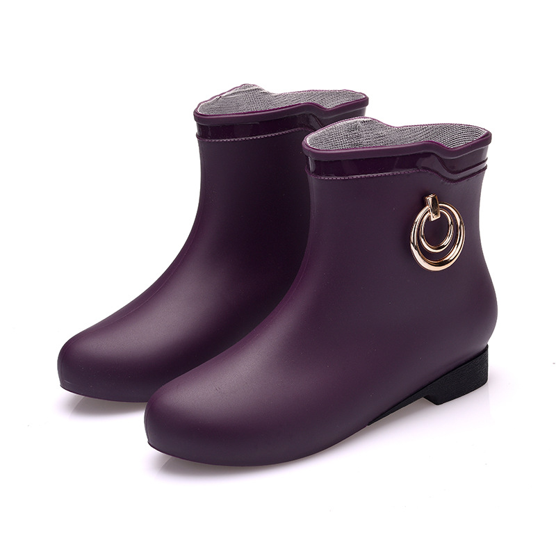 

SWYIVY Rubber Water Shoes Women Waterpoof Ankle Boots 2020 New Female Thick Heel Rubber Rainboots For Women Casual Shoes, Beige