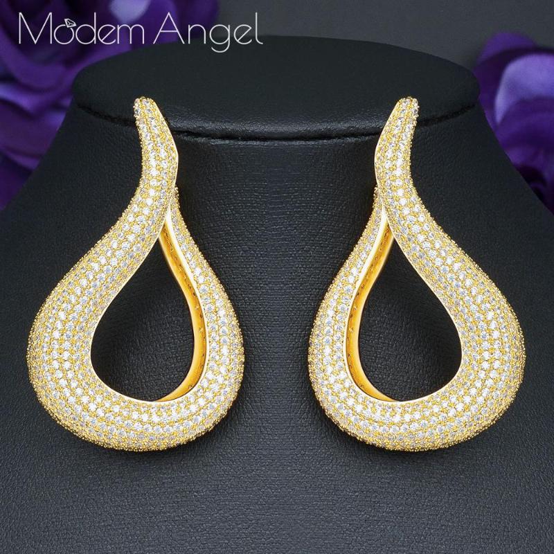 

ModemAngel Luxury special Water Trendy American Cubic Zirconia Crystal Big Hoop Earrings Circle Round Design Women Ear Jewelry