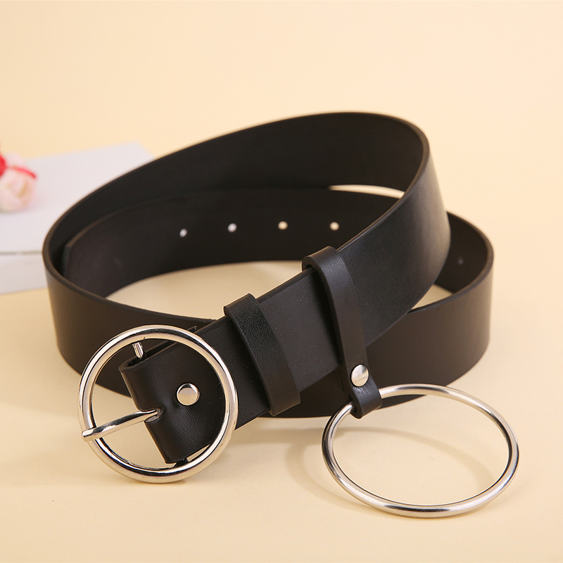 

1PCS Hot sale Ladies Circle pin buckles belt Female Imitation leather belt Leisure jeans new Fashion students simple, Black