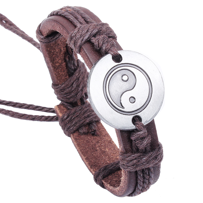 

Korean jewelry Taiji Leather Bracelet personality alloy jewelry cowhide small commodity mood small gift charm bracelet