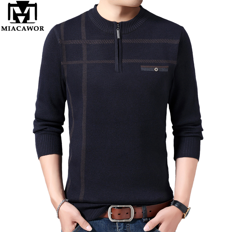 

MIACAWOR New Autumn Winter Sweater Men Pullover Fashion Knitted Zip Sweater Slim Fit Jumpers Casual Men Clothing Y289, Green