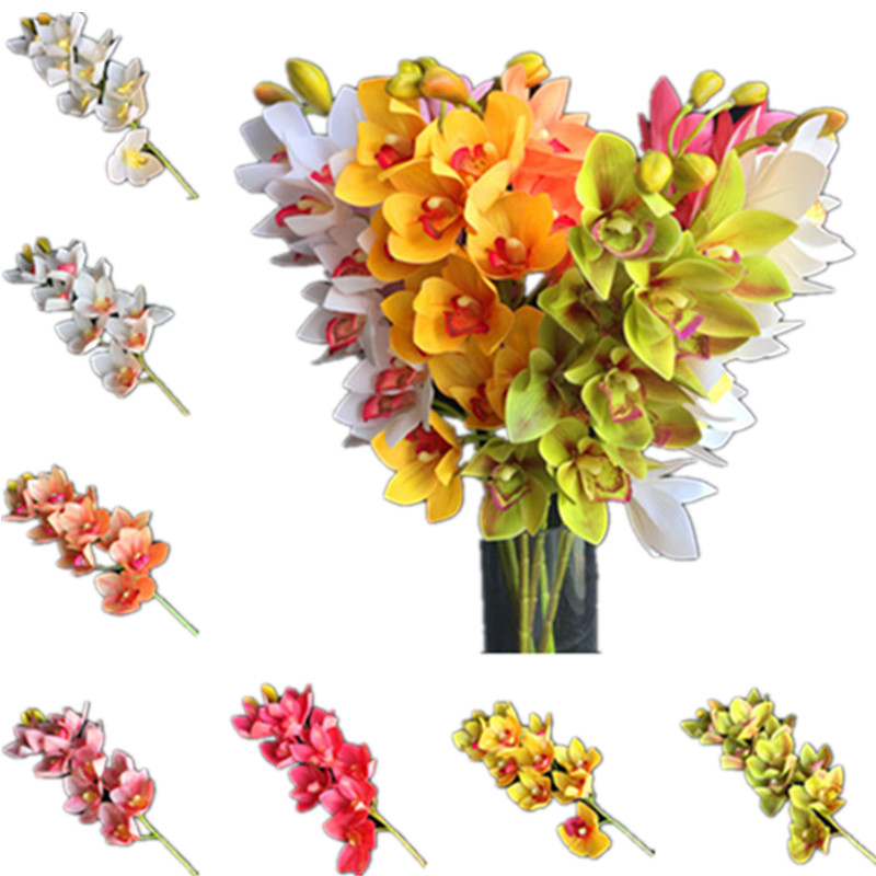 

24Pcs Fake Cymbidium Orchids Latex Cymbidium 10 head 29.92" Simulation Real Touch Orchid for Home Decorative Artificial Flowers, Orchid leaf bunch
