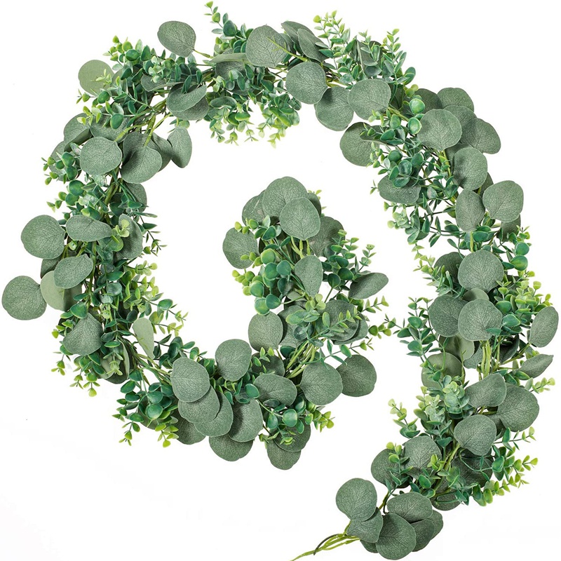 

6.5Ft Artificial Eucalyptus Leaves Twined Garland Faux Silver Dollar Eucalyptus Plants String for Greenery Decoration, Dark green