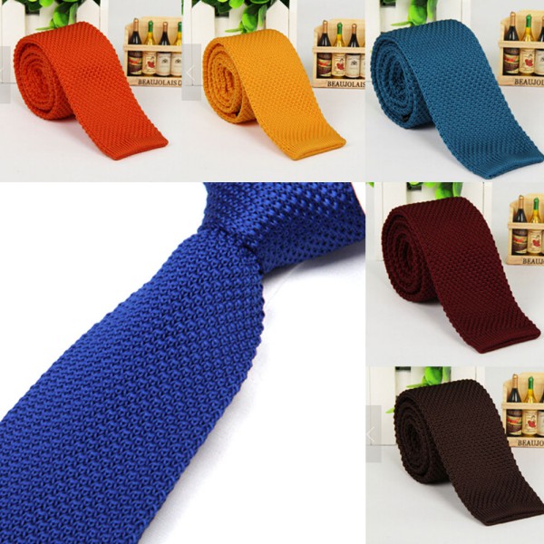 

Stylish Men Solid Color Slim Skinny Woven Knit Knitted Tie Narrow Necktie