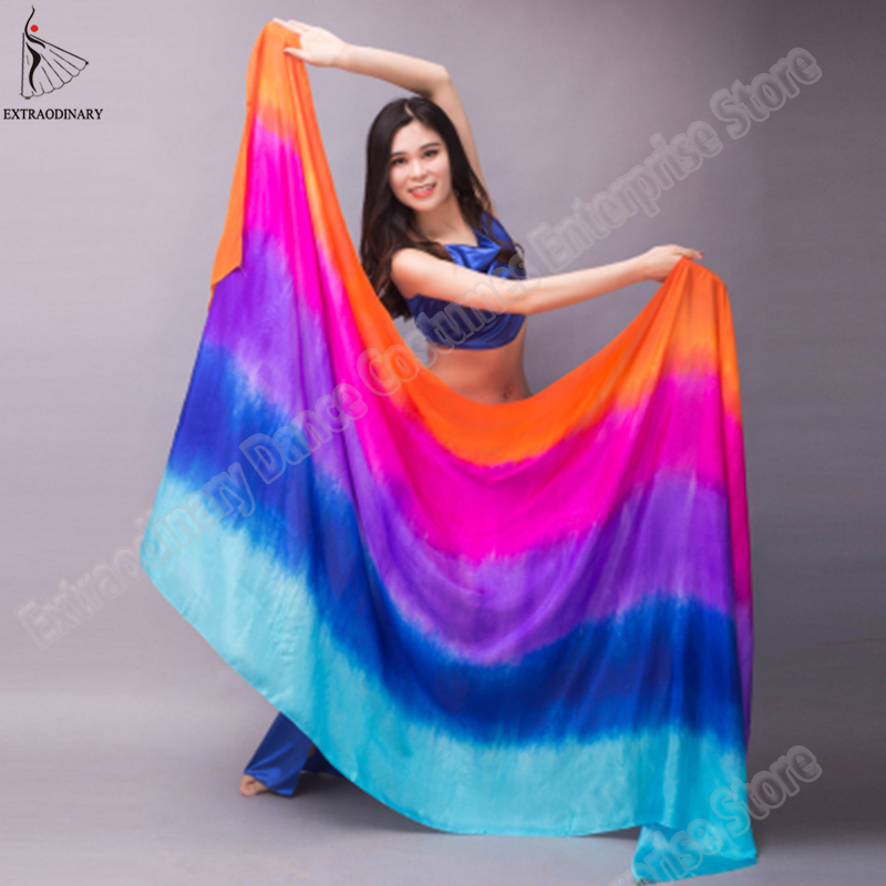 Women 100% Silk Veils Belly Dance Stage Performance 200cm 250cm 270cm Kids Adults Rainbow Light Silk Veils Customized 17 Color 200928-image-590947329
