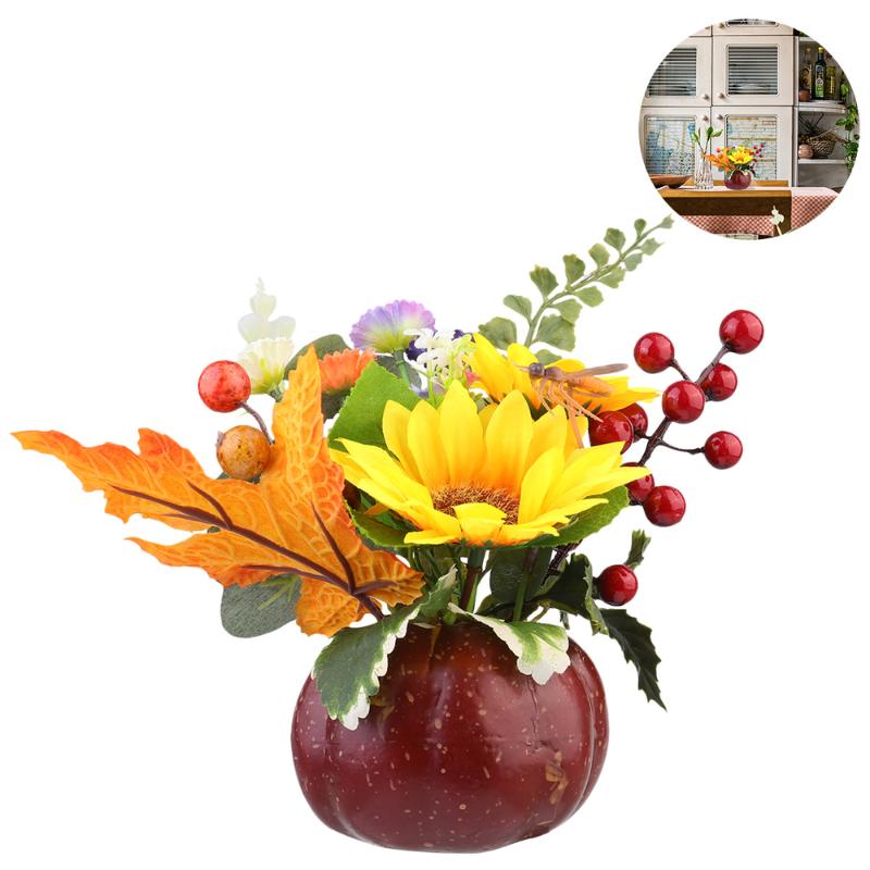

1pc Bouquet Simulation Beautiful Ornament Pumpkin Model Sunflower Bouquet Adornment for Home Thanksgiving Day, Orange