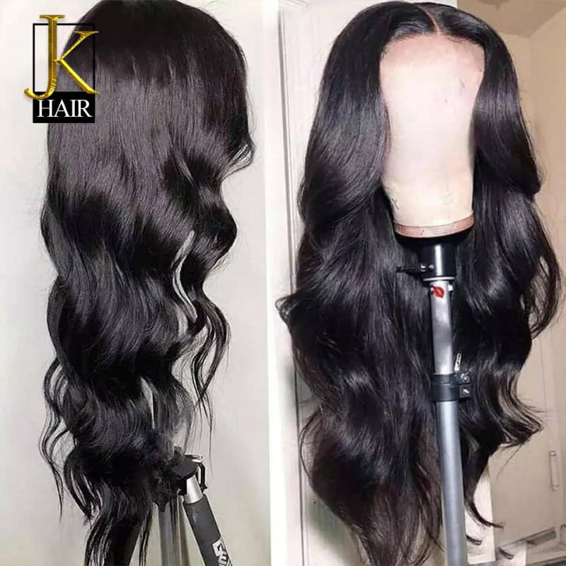 

Glueless Lace Front Human Hair Wigs 2*6 Brazilian Body Wave With Baby Hair Remy Pre Blucked Bleached Knots 150% JK ElegantQueen, As pic