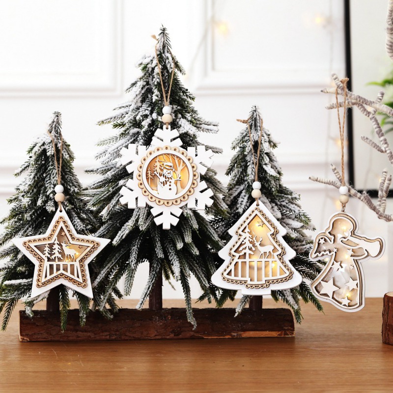 

Santa Claus Deer New Year Natural Wood Christmas Tree Ornaments Pendant Wood Slices DIY Crafts Scrapbooking