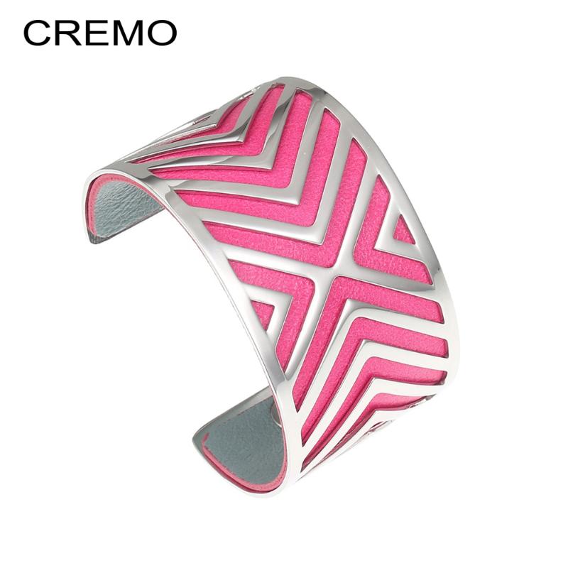 

Cremo georgette Bracelet & Bangles Argent Cuff Stainless Steel Opening Arm Bangle Reversible Exchange Leather Jewelry Jonc Femme