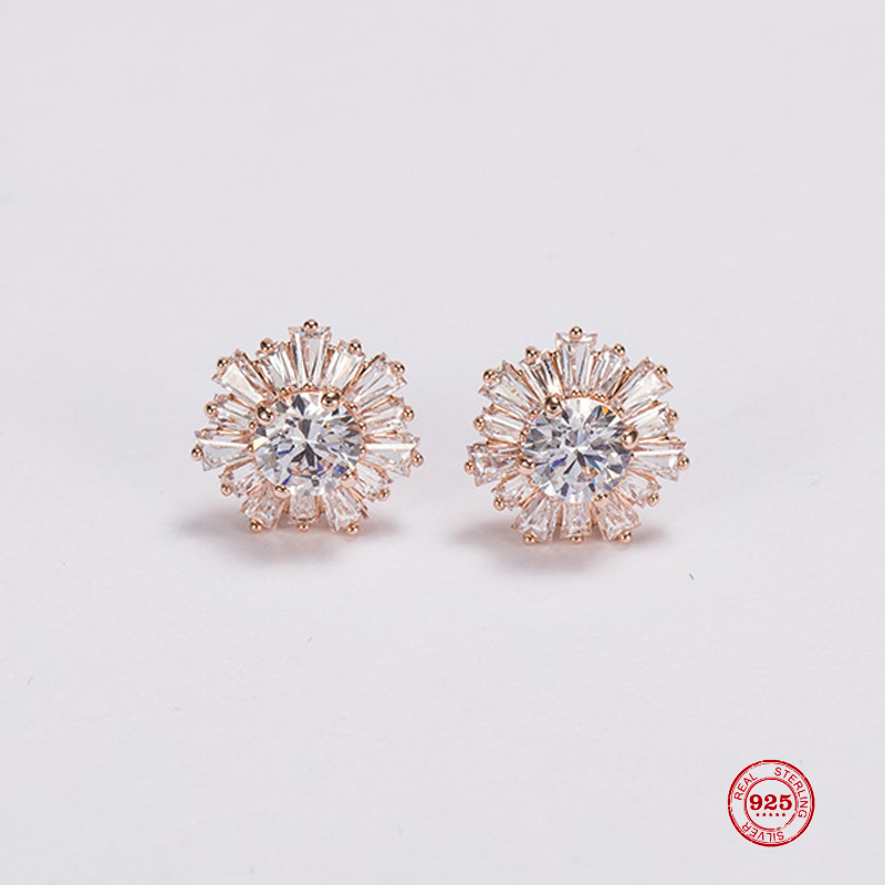 

2020 New Fashion Charm Sterling Silver Original , Golden Sun Flower Pattern Stud Earrings Women Luxury Jewelry Gifts
