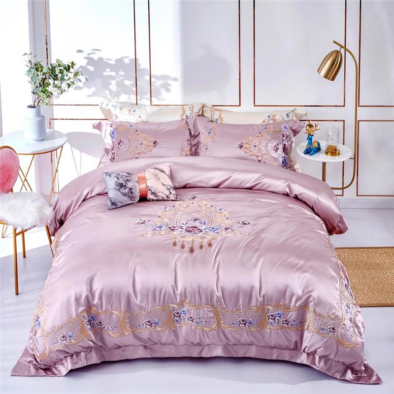 

Luxury 800TC Silk Cotton Shining Bedding Set Embroidered Duvet Cover Sets Bed Sheet Pillowcases Queen King size 4Pcs, Ya2