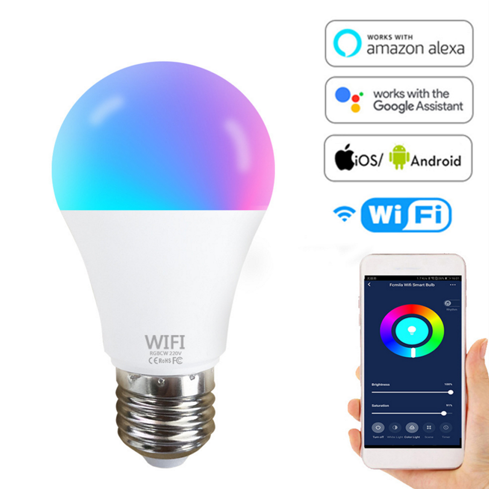 

WiFi Bulbs E27 B22 110V 220V LED Smart Light Bulb RGB Changing Lamp Voice Control Alexa Google Assistant 100W Equivalent Decor for Room Home