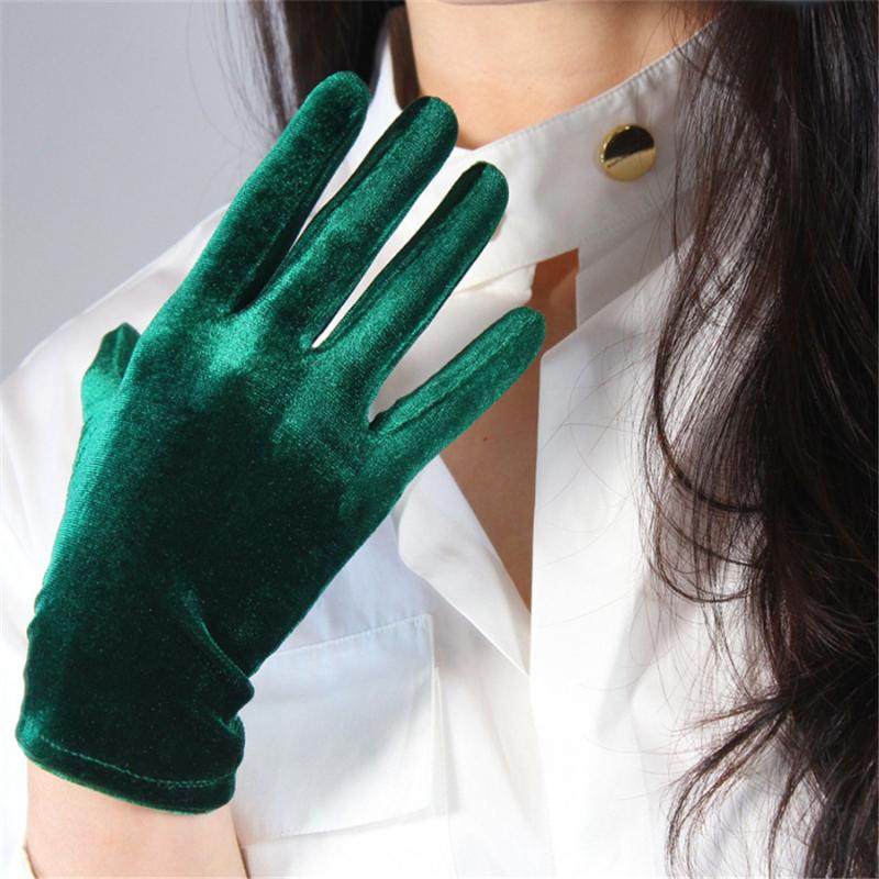 

Velvet Gloves 22cm Short Green Velvet Green Female Models High Elastic Gold Touch Gloves SRLS22
