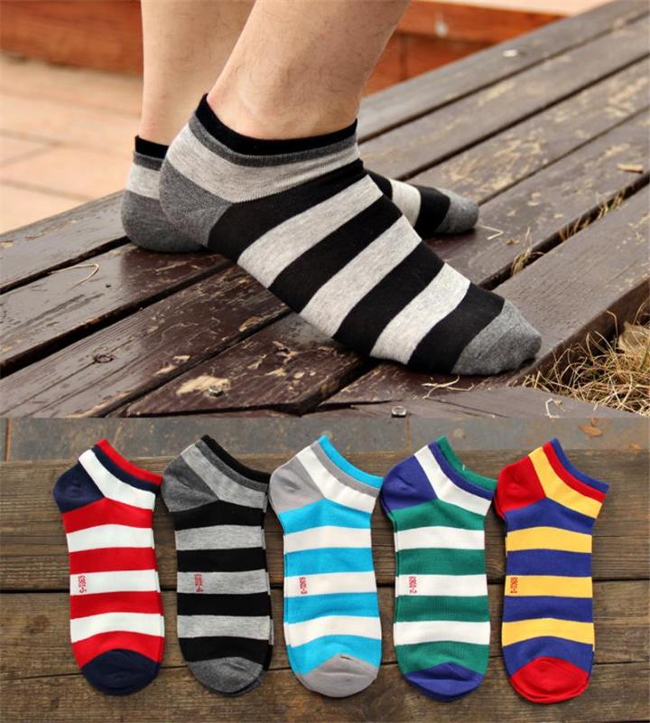 

5 Color Hot Men's Cotton Casual Rough Stripes Splice Breathable Sweat Deodorant ankle Boat Antislip Socks 6pair 1 lot, Blue yellow