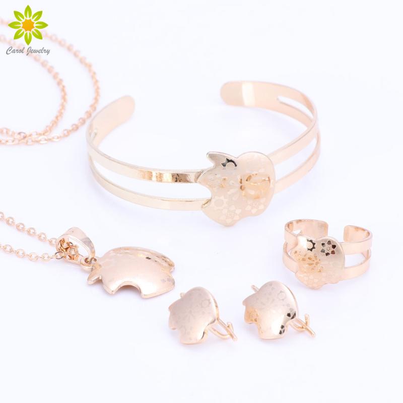 

Baby Girls Jewelry Sets Children Gifts Gold Color Kids Jewelry Set Pendant Necklace Earrings Bangle Ring, As pic