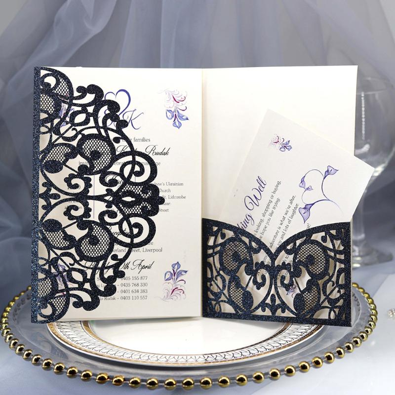 

10Pcs/set Laser Cut Invitations Cards Kits for Wedding Bridal Engagement Shower Birthday Decoration Party Decor 3 Colors