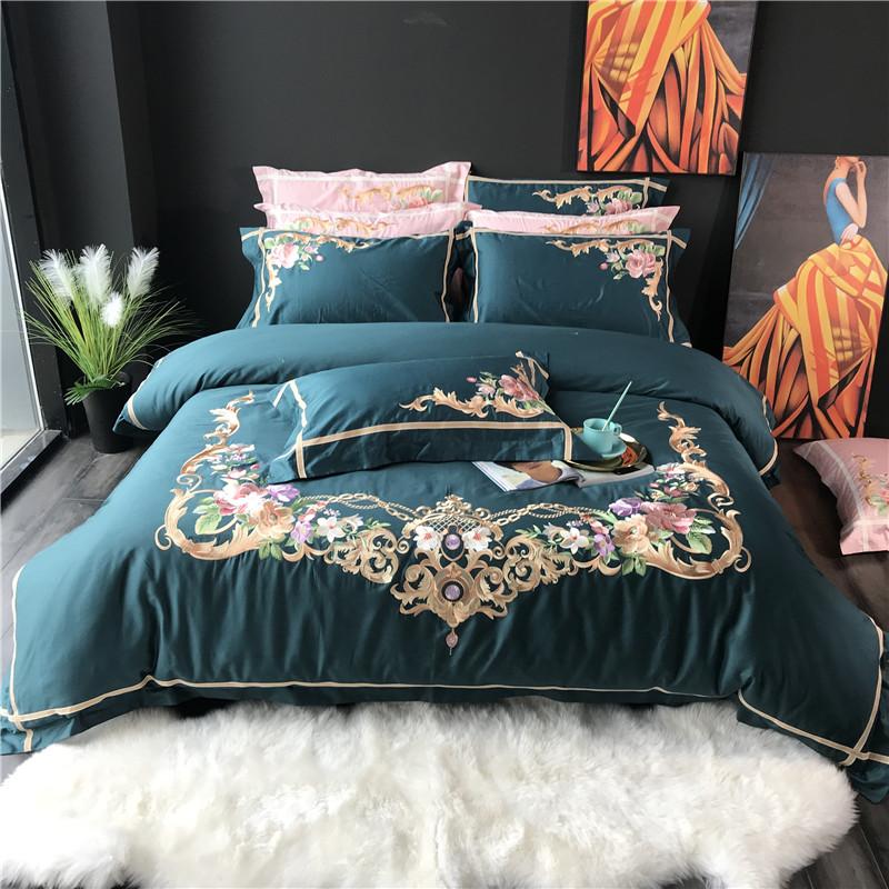 

Bedding Sets 33 60SEgyptian Cotton Green Pink Blue White Luxury Royal Embroidery Set Duvet Cover Bed Sheet Linen Pillowcases 4pcs, 11